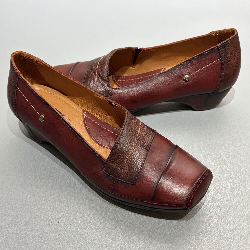 Pikolinos Gandia Low Heel Pumps Burgundy Leather EU 36 US 5.5-6 Square Toe